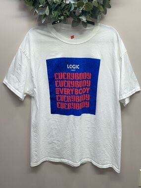Logic Presents Everybody Album Concert Tee White T-Shirt Blue Red Graphic XL